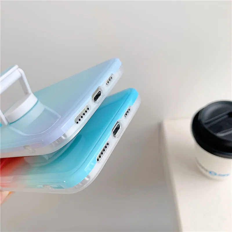 

Rendering Colorful Anti-fall Protective Cover Shell For iPhone 12 MiNi Pro XS Max XR X 8 7 Plus with Folding Bracket Phone Case
