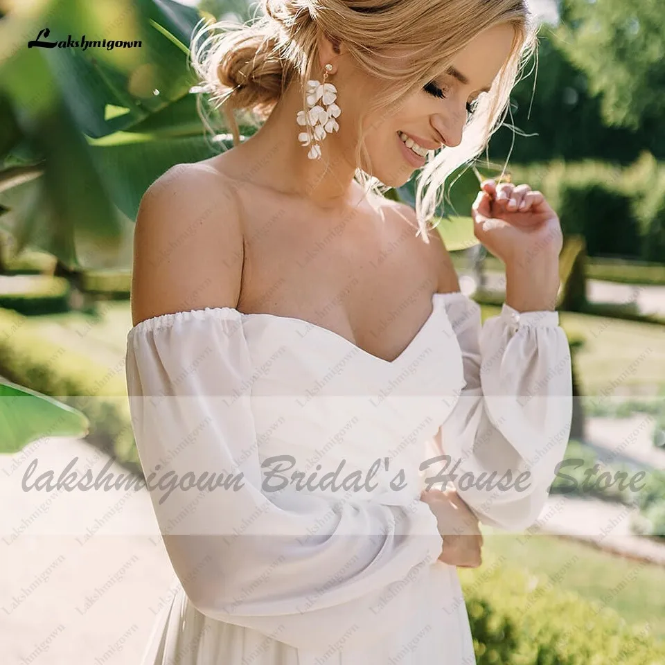 

Puffy Long Sleeve Wedding Dress Boho Style 2021 Vestidos Largos Verano Elegant Bridal Robe Beach Wedding Gown Floor Length
