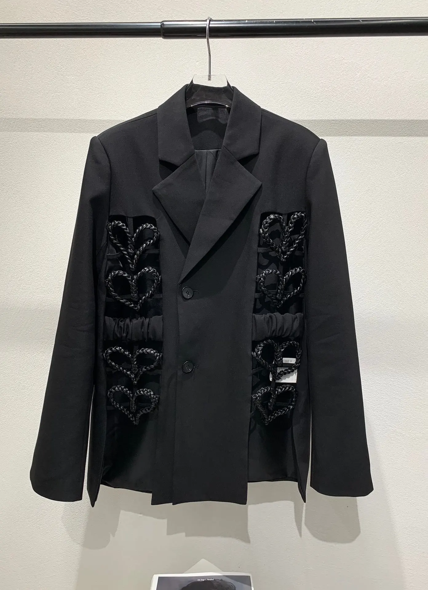 

High 2023 New Ladies Quality Fashion Long Sleeve Lapel Solid Color Hollow Woven Blazer 0926