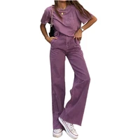 women baggy purple jeans high waist denim jeans wide leg cargo pants fashion women jeans cowgirl pants lady flare trousers 6319
