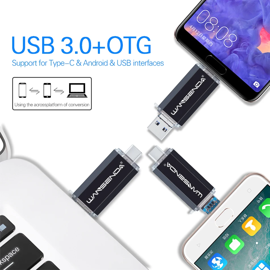 

New WANSENDA OTG USB Flash Drive 3 in 1 USB3.0 & Type-C & Micro USB Pen Drive 512GB 256GB 128GB 64GB 32GB USB Stick Pendrives