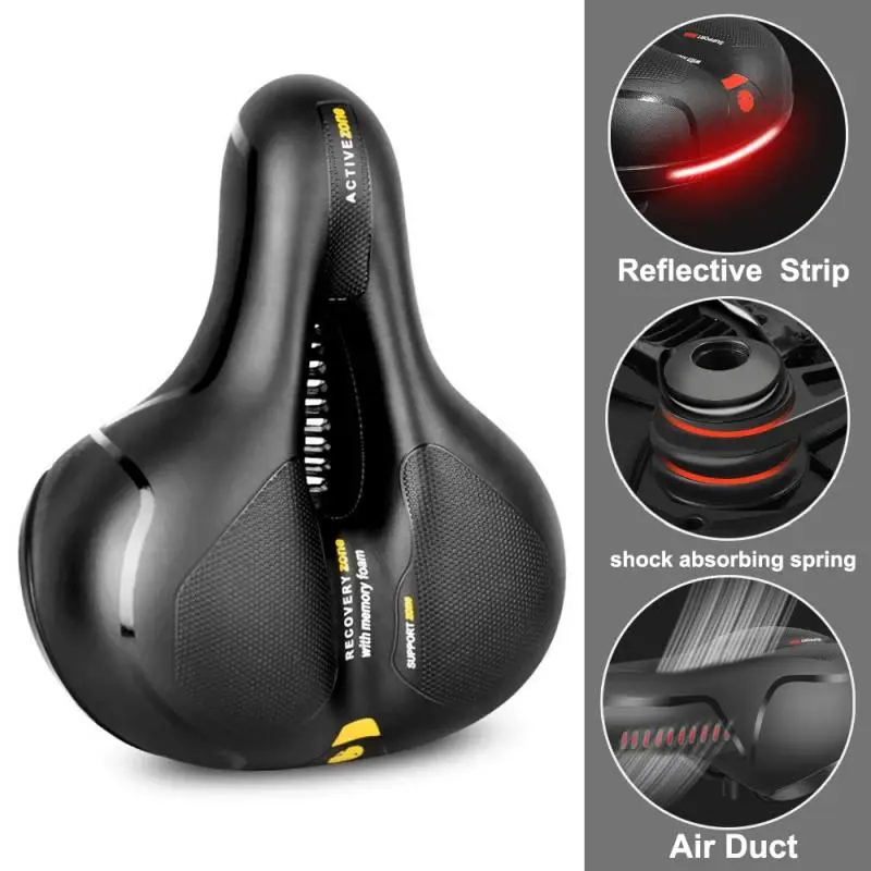 

Hollow Breathable Bicycle Saddle Men Women MTB Road Bike Saddle Shock Absorbing Comfortable Big Butt Bike Seat Safety Warning
