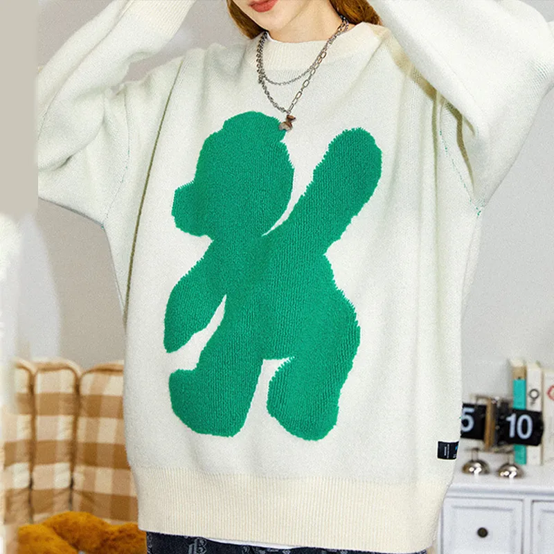 

Sweater y2k korean style vintage women crochet knitted fashion mujer argyle kawaii cute ugly oversize 2020 2021 aesthetic sueter