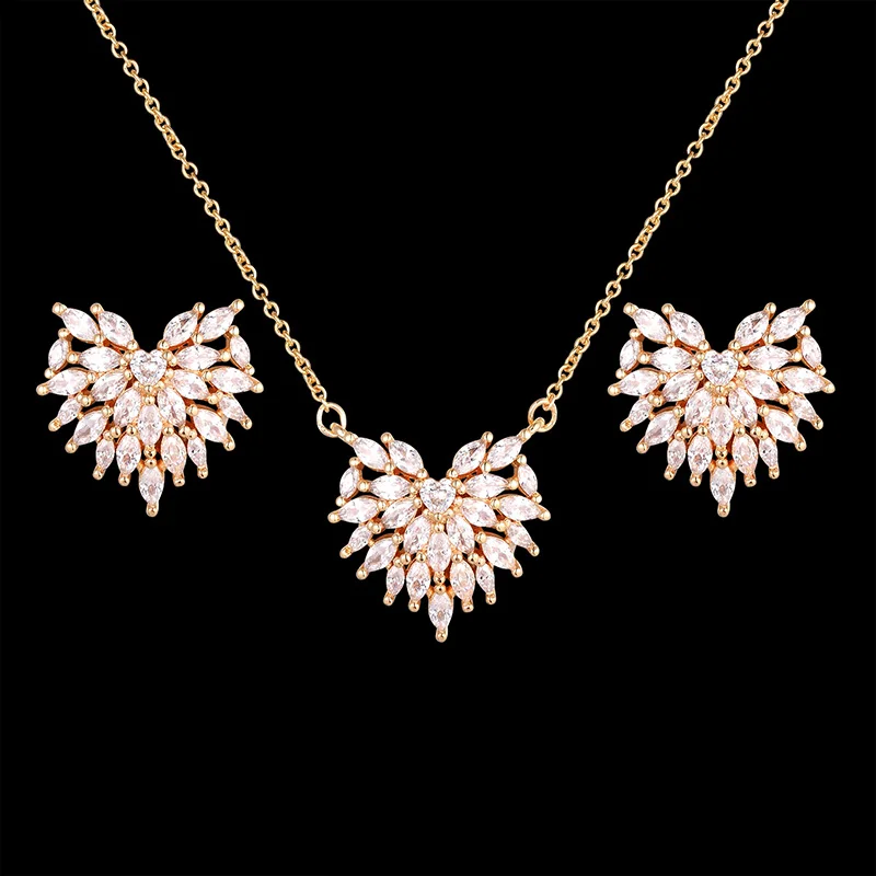 Elegant peach heart necklace and Earrings Jewelry suit horseeye zircon inlaid with female Valentine's Day gifts popular jewelry |