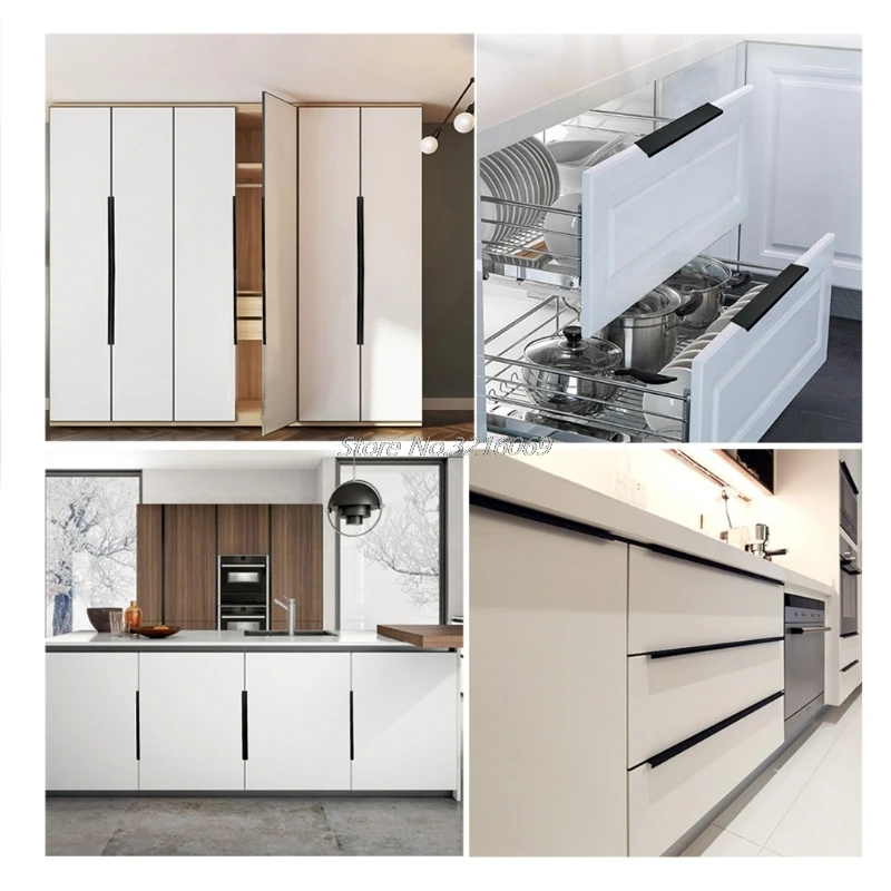 Модные черные скрытые ручки шкафа из цинкового сплава для кухонного |