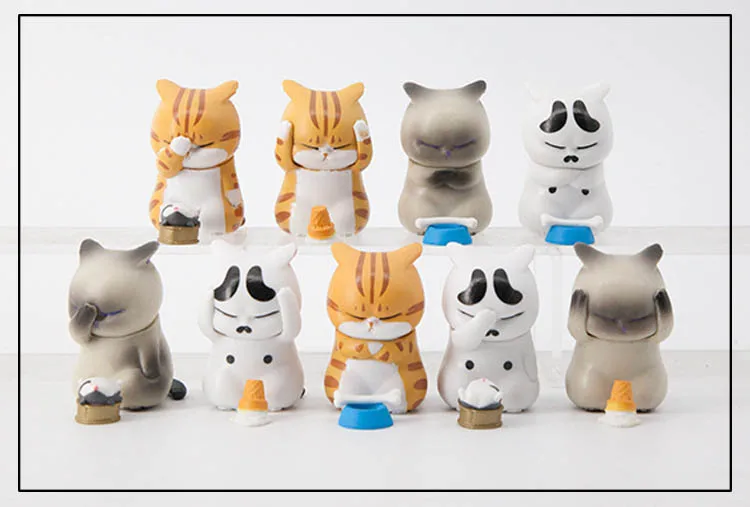 

New 9pcs Anime Cat Bell Action Figure Toy Cartoon Distressed Cat Toy Mini Model Home Desktop Decoration Toys