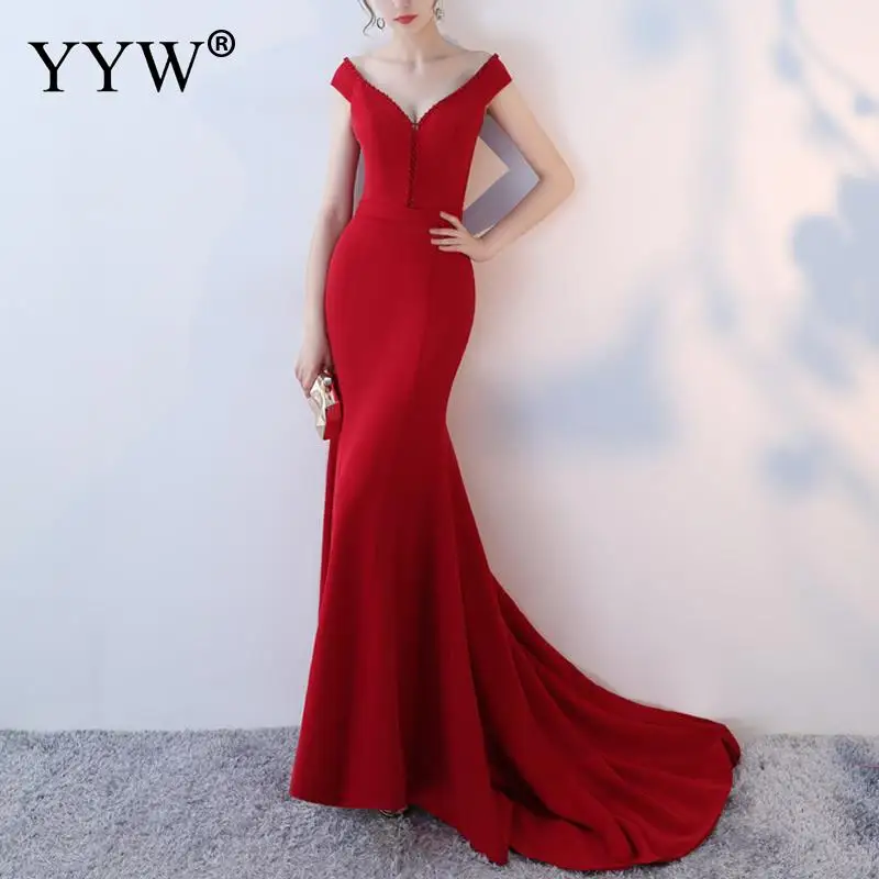Robe De Soiree длинное вечернее платье с v образным вырезом и бисером аппликацией