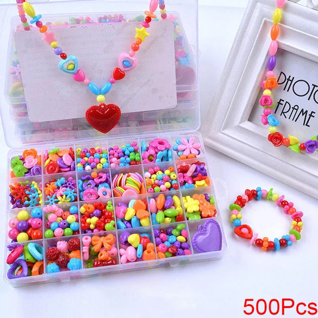 500 шт DIY бусины игрушки для детей ручной работы Обучающие с коробкой для хранения браслетов игрушки для изготовления ювелирных изделий креативные ювелирные изделия для девочек подарок - Цвет: B-500PCS