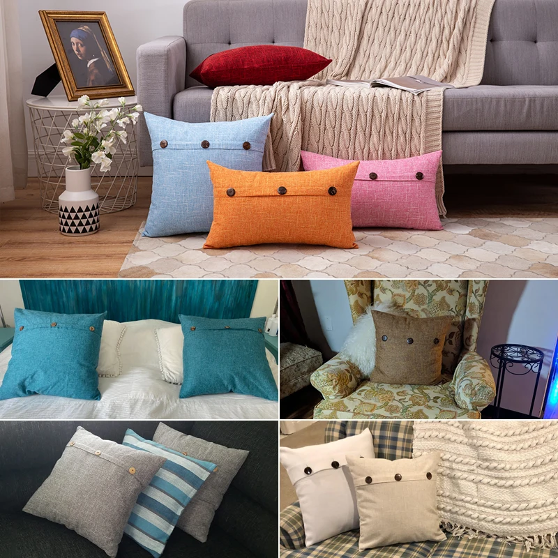 Льняные наволочки в винтажном стиле для дивана с тремя кнопками декоративная
