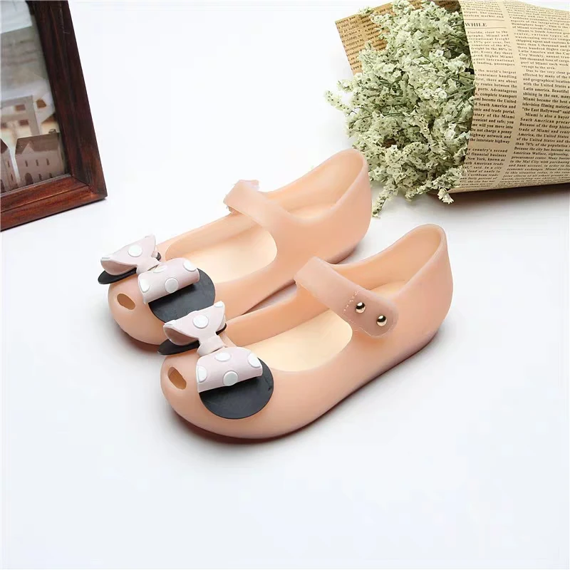 Mini Melissa/прозрачные сандалии для девочек; летняя детская сетчатая дышащая прозрачная обувь с бантиком Микки Мауса для девочек; сандалии для девочек; 14-16,5 см