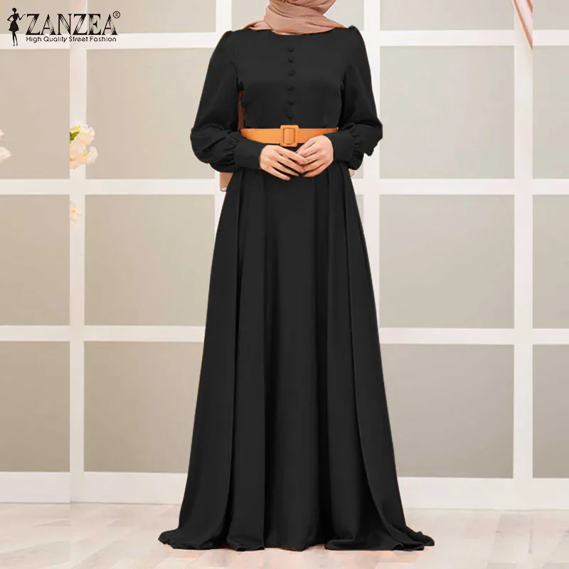 Платье ZANZEA Eid Mubarek женское с длинным рукавом, атласное Макси-Платье, яркая хиджаб, одежда для исламских случаев, Caftan Marocain