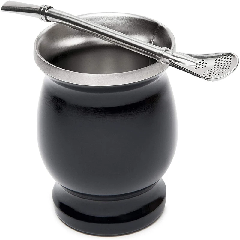 

Yerba Mate Gourd Set Double-Wall 304 Stainless Steel Mate Tea Cup 8 oz and Bombilla Set With One Bombilla