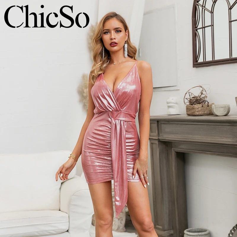 MissyChilli без рукавов с открытой спиной розовое v образный вырез Платье женское