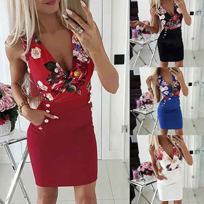 Женское платье без рукавов v образный вырез цветочный принт Повседневная пляжная