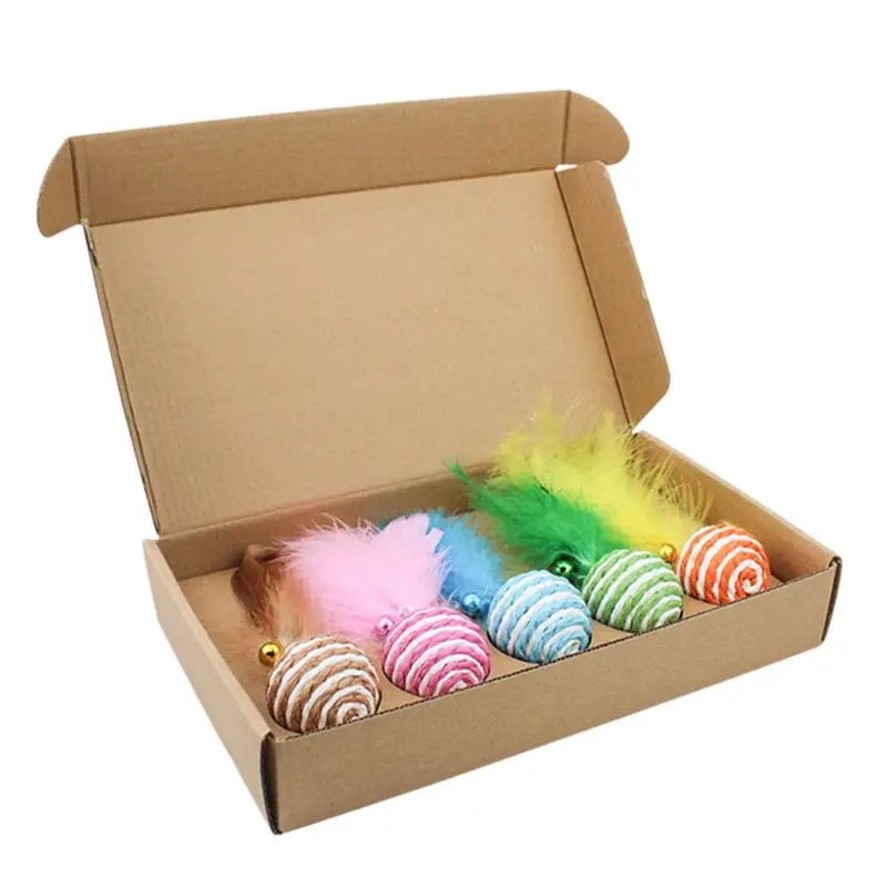 

5 Pcs/Set Pet Cat Toys Funny Cat Stick Wand Feather Bell Sisal Ball Teeth Grinding Pet Supplies Random Colors