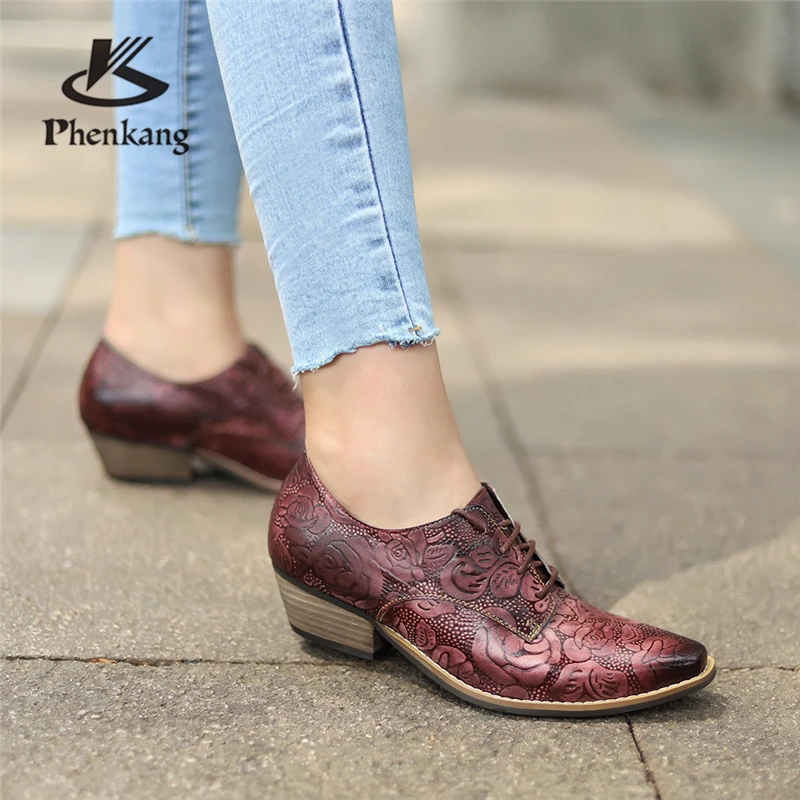 

Women Genuine Leather Oxford Pumps Shoes Vintage Leather Lady Oxford Heels Shoes For Women Shoes 2021 Spring Coffee
