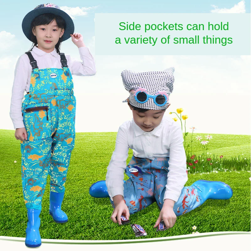 Child Kid Waterproof Wading Pants With Rain Boots Playing Sand Water Sports Garden Beach Fishing Hunting Jumpsuit Wader Trousers