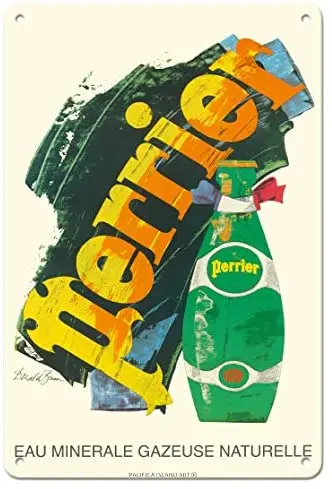 

Perrier-натуральная блестящая минеральная вода-рекламный плакат Дональда Браун c.1970s металлический жестяной знак