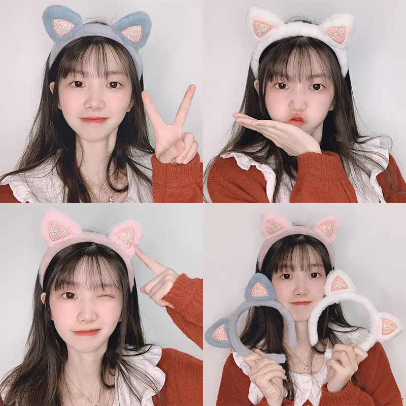 

Korea Simple Hairbands Soft Cute Cat Ears Face Wash Makeup Mask Facial Hair Tie Headband for Women Girl Fashion Hair Accessories
