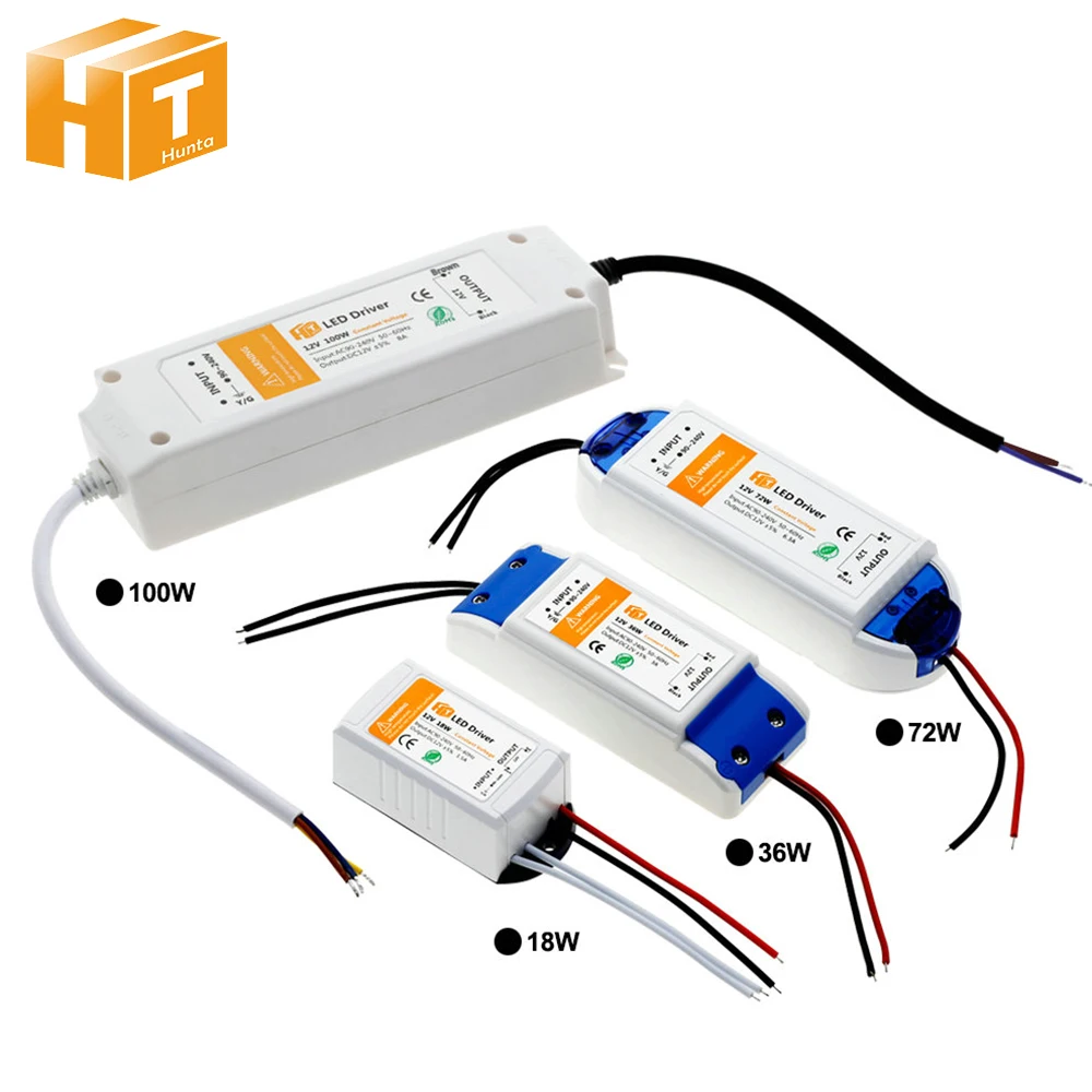 

LED Lighting Transformers DC12V 18W 36W 72W 100W High Quality Safe Driver For LED Strip Switching Power Supply.