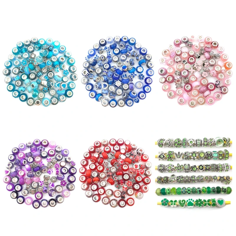

80 PCs Various European Style Lamp Beads Large Holes Spacer Beads Rhinestones Metal Jewelry Supplies Necklaces Making