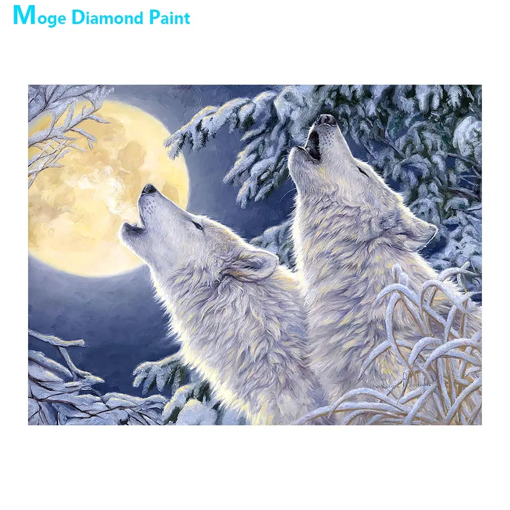 Снежная ночь луна волк животное Алмазная картина круглая полная дрель Nouveaute DIY