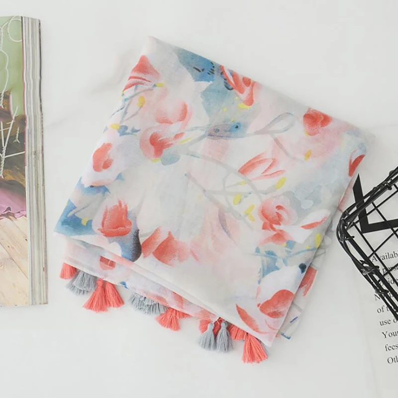 

Vintage Lace Solid Women Scarf Cotton Spring Lady Shawl Colorful Floral Print Spring New Design Girl Present Scarves