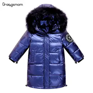 Куртки для мальчиков; Детские Зимние куртки ярких цветов для девочек; Длинное стильное пальто на утином пуху; Ветронепроницаемая утепленная детская одежда с капюшоном
