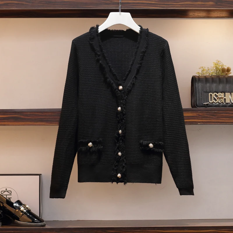 Женский элегантный Трикотажный костюм с кисточками осень 2020 кардиган топ и юбка