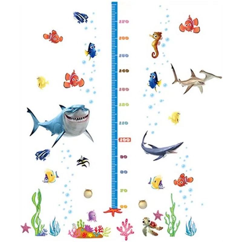 180cm children height stickers Seabed World 3d vinyl wall decals kids room nursery baby growth chart cartoon wallpaper 96*60cm | Дом и сад