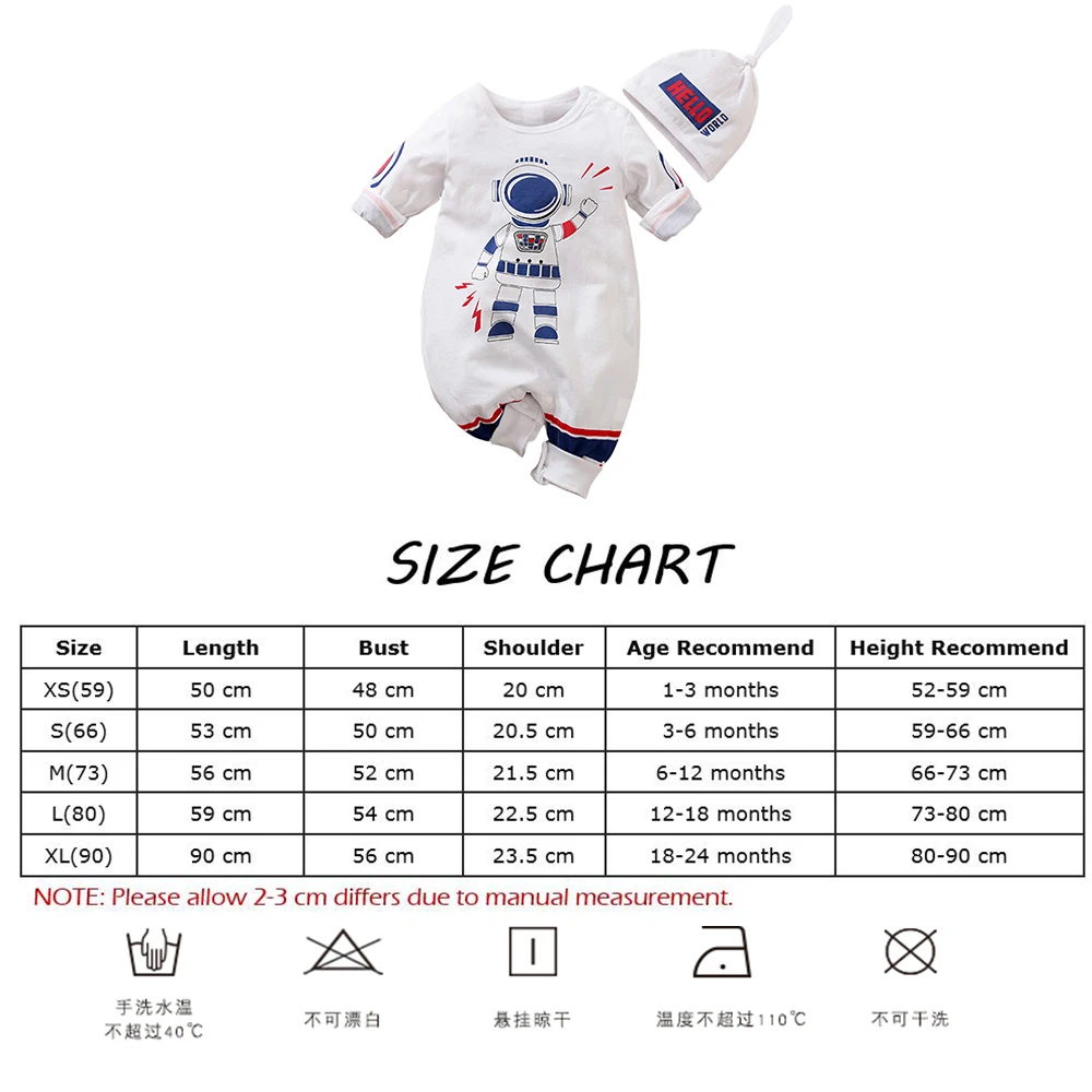 

2021 Newborn Baby Rompers Funny Astronaut Costume For Infant Spaceman Pattern Jumpsuit Toddler Birthday Party Outfits Hat Cotton
