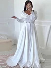 Белый марокканский кафтан формальный свадебные платья с Длинные рукава жемчугом Свадебные платья novia глубокий v-образный вырез, свадебные платья с кружевной аппликацией