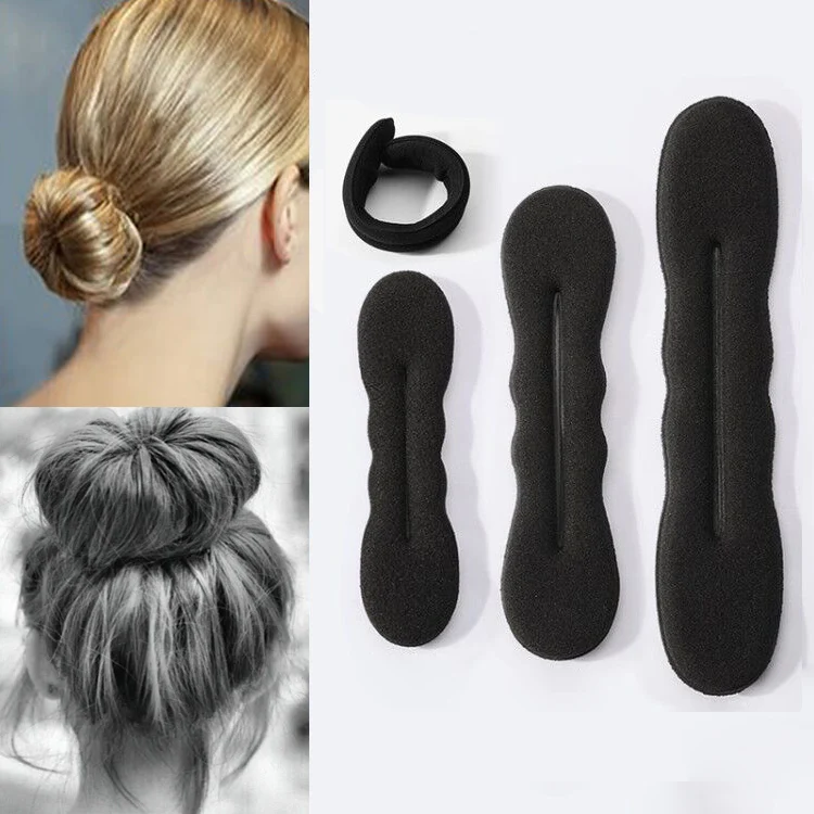 

2022NEW Multi size Sponge Black Hair Styling Donut Bun Curler Maker Ring Magic Foam Donut Twist Tool Hair Clip 17.5cm and 22.5cm