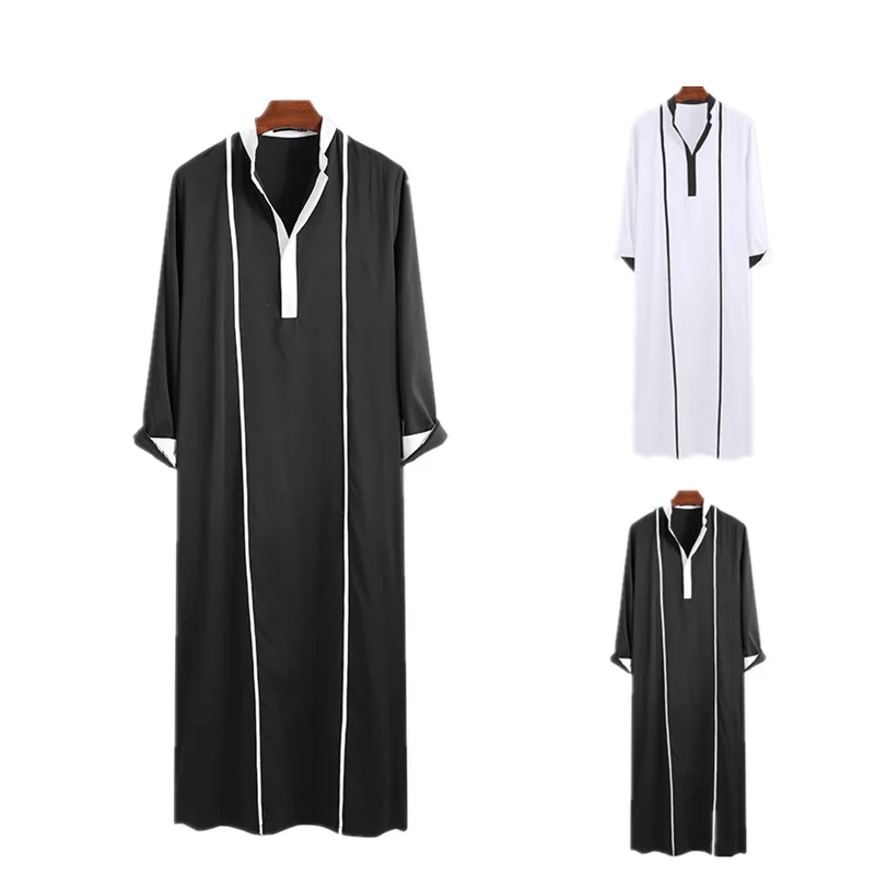 BUSHRA Vestidos Arabe Men Islamic Arabic Kaftan Muslim Long Sleeve Patchwork Abaya Robes Men  الثوب السعودي Jubba Thobe