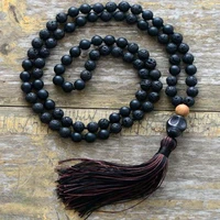 8mm lava black onyx 108 beads tassels mala necklace bless chain spirituality chakas handmade veins buddhism cuff fancy pray