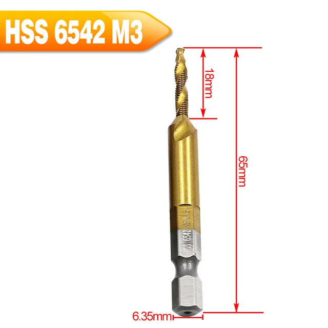 6 шт. Hss6542 комбинированное сверло винтовой кран 1/4 шестигранный хвостовик машина ручные краны Титан M3 M4 M5 M6 M8 M10 сверло Зенковка - Цвет: M3