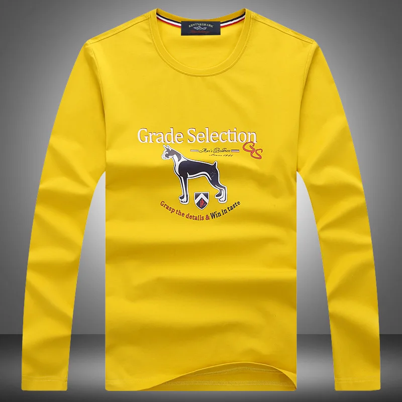 

Мужская хлопковая футболка с длинным рукавом, круглым вырезом и принтом в виде акулы