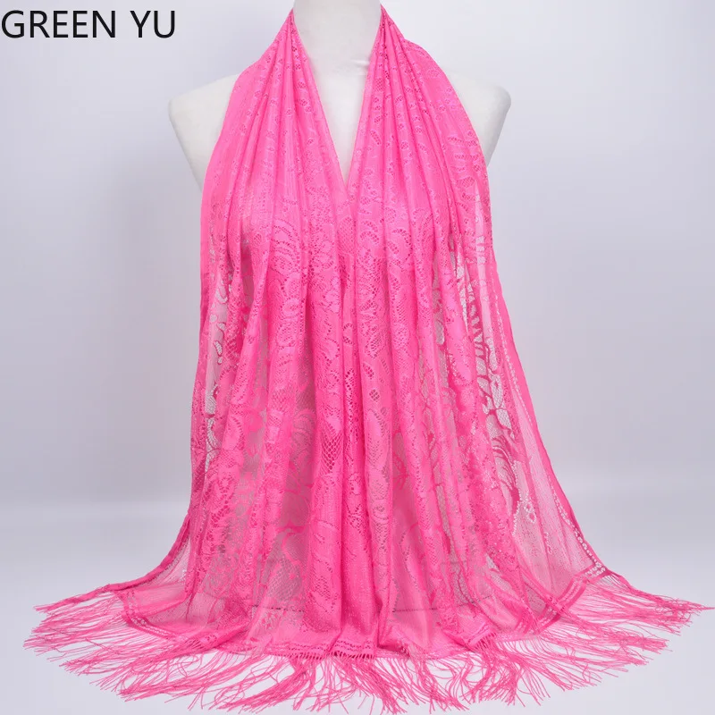 Женский Мусульманский Исламский однотонный кружевной полый длинный хиджаб с