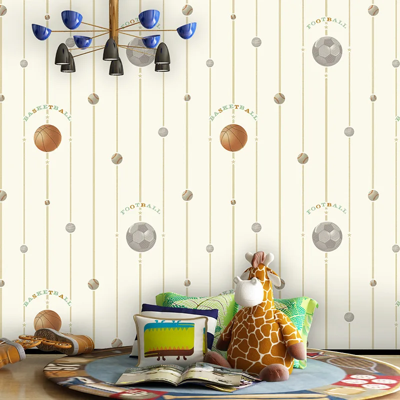 Экологический Emboss футбол фреска обои Баскетбол спальня Мальчики Девочки Дети