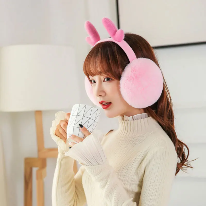 Женские/женские пушистые наушники U-образные оленьи однотонные зимние теплые