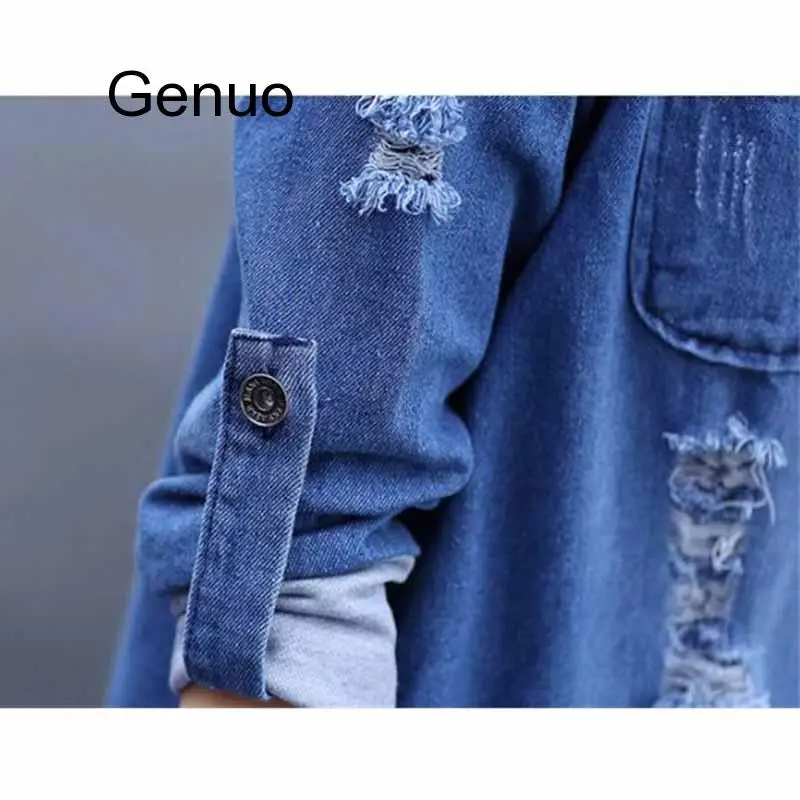 Размера плюс S 5XL базовые длинные джинсы пальто для женщин рваные джинсовая