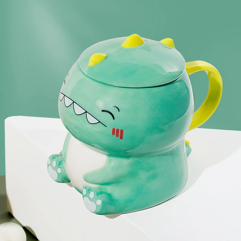 

450ml Cute Dinosaur Ceramics Coffee Mug With Spoon Creative Hand Painted Drinkware Milk Tea Cups Novelty Gifts