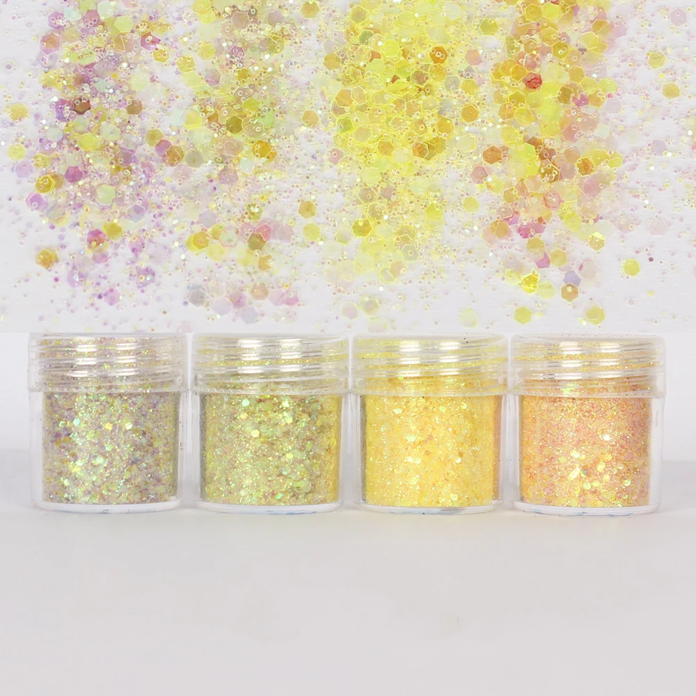 

4pots Yellow Color Shinny Hexagon Sequins 1mm Glitter Mixed Material For Diy Resin Crafts Making Resin Mold Filling Art Pigment