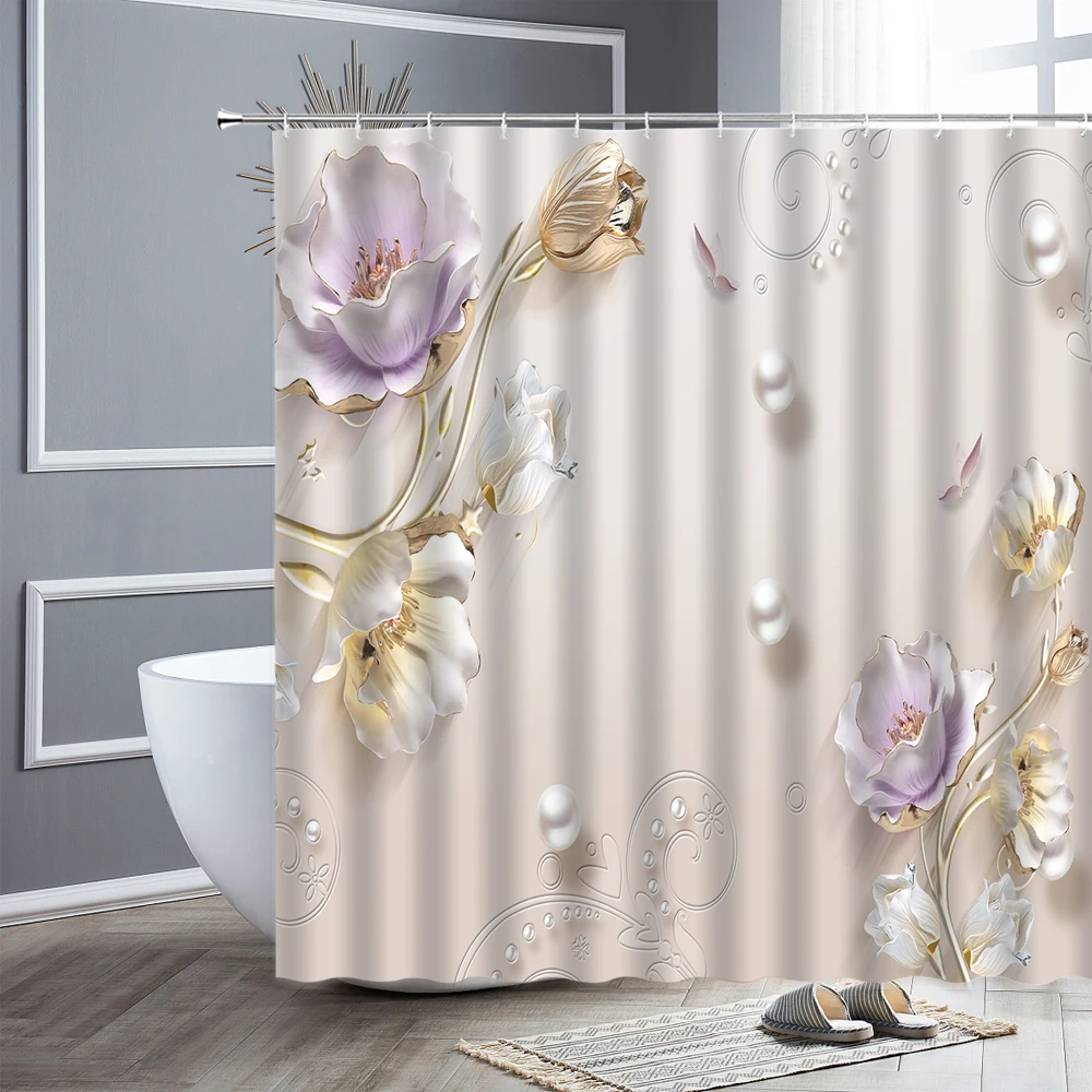 waterproof fabric bathroom decor shower curtain sets rose flower butterfly swan creative home decors bath curtains with hooks free global shipping
