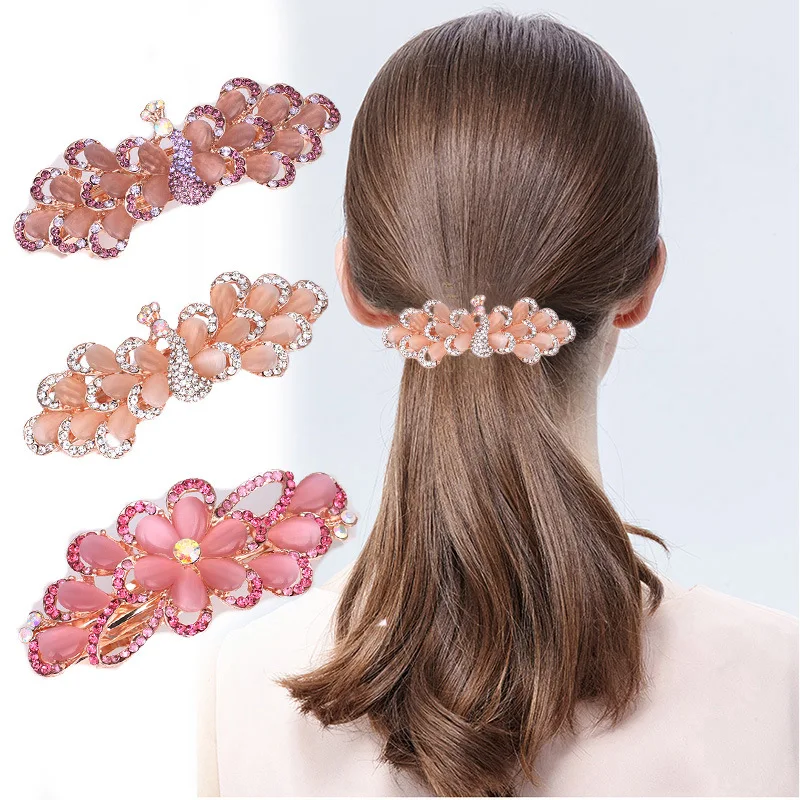

Rhinestone Hairpin Headdress Fashion Lady Butterfly Peacock Ponytail Spring Clip Hair Accessories