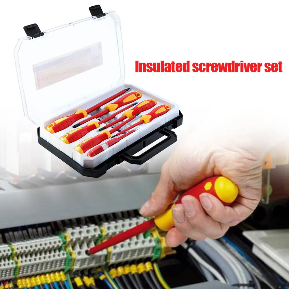 

Insulated Screwdriver Set Hand Tool Kit 1000V Phillips Slotted Screwdrivers Safety Tester Carry Case Electrician Screwdriver Set