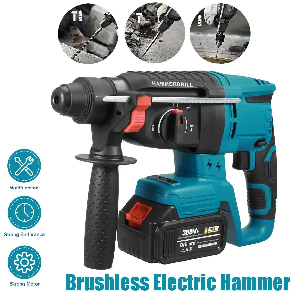 Электрическая дрель с бесщеточным аккумулятором 4 функции перфоратор ударная