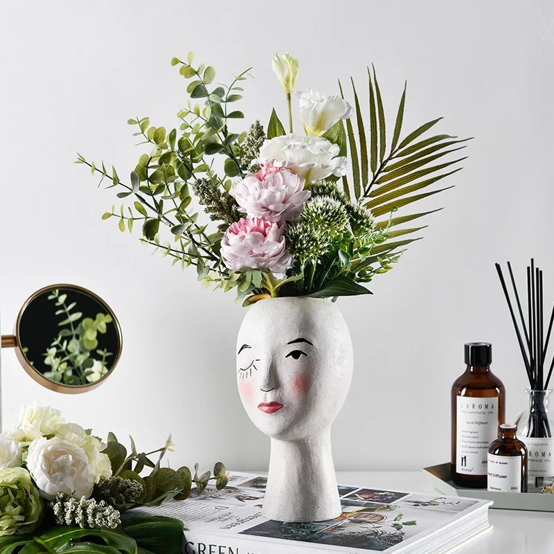 European Resin Vase Head Portrait Sculpture Flower Pot Decoration Ornaments Home Livingroom Office Desktop Furnishing Crafts Art