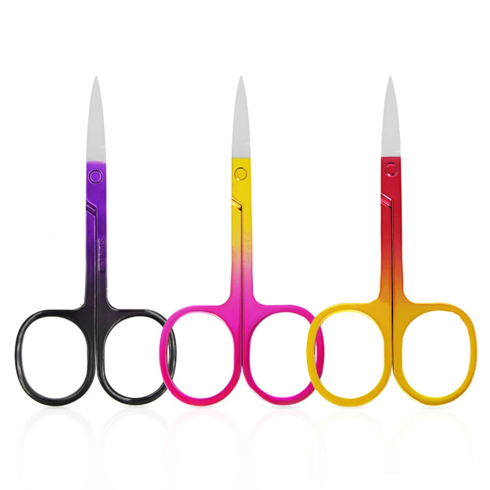 

1PC Colorful Stainless Steel Eyebrow Scissor Small Nail Tools Eyebrow Nose Hair Trim Sharp Point Curve Tip Beauty Professional