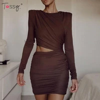 tossy women ruched sexy cut out mini dress long sleeve elegant dress fashion club party outfits 2022 fall office lady vestido